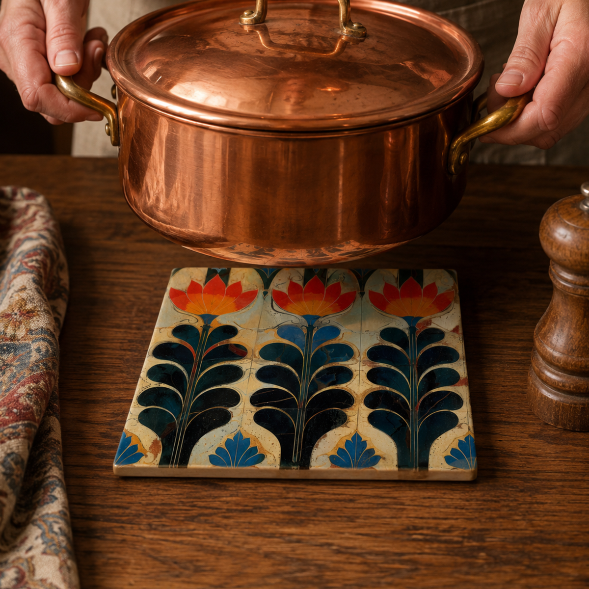 Highland Row Vintage Art Nouveau Floral Ceramic Trivet