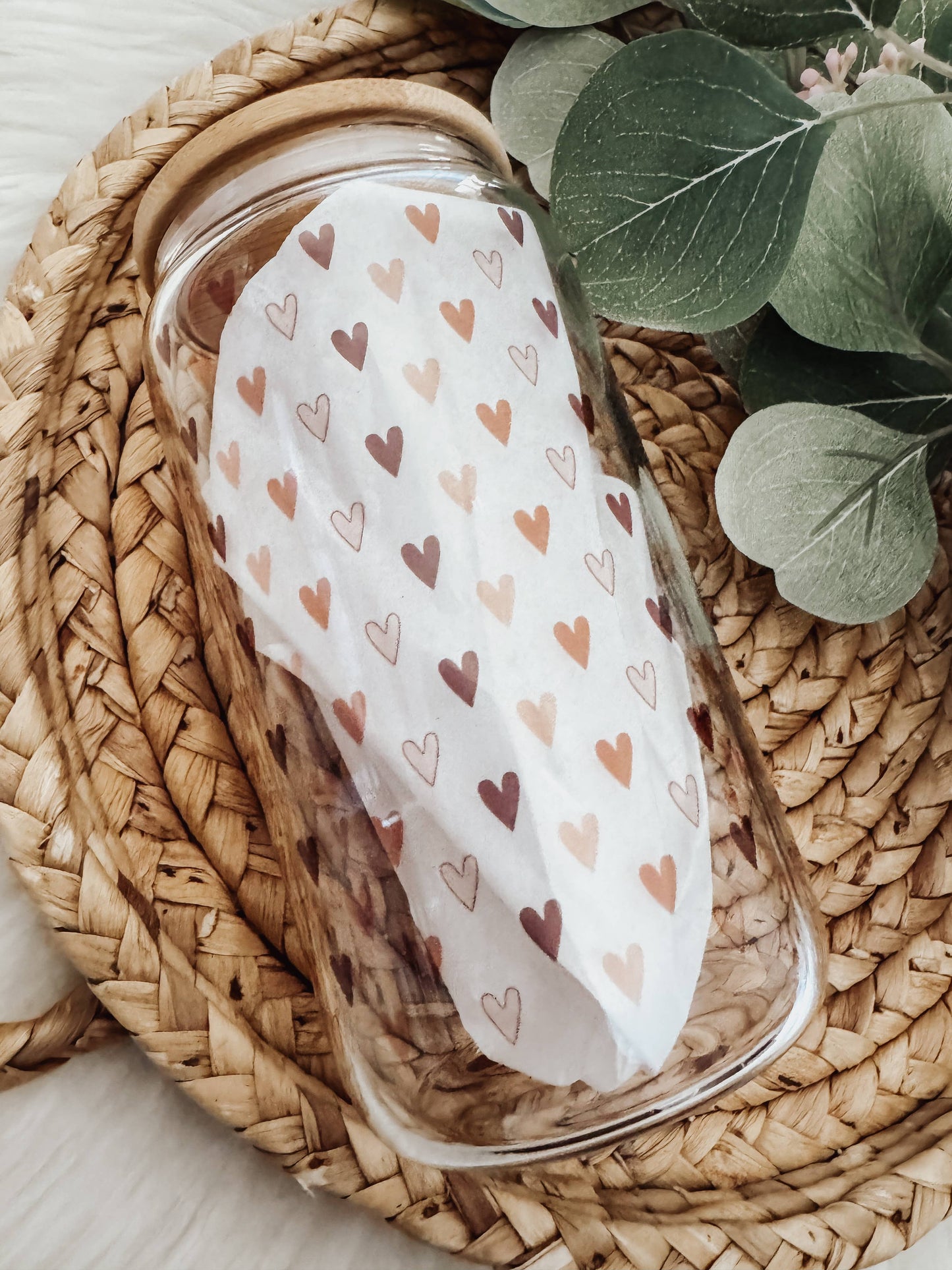 Mini Boho Hearts 16oz Glass Cup with Bamboo Lid