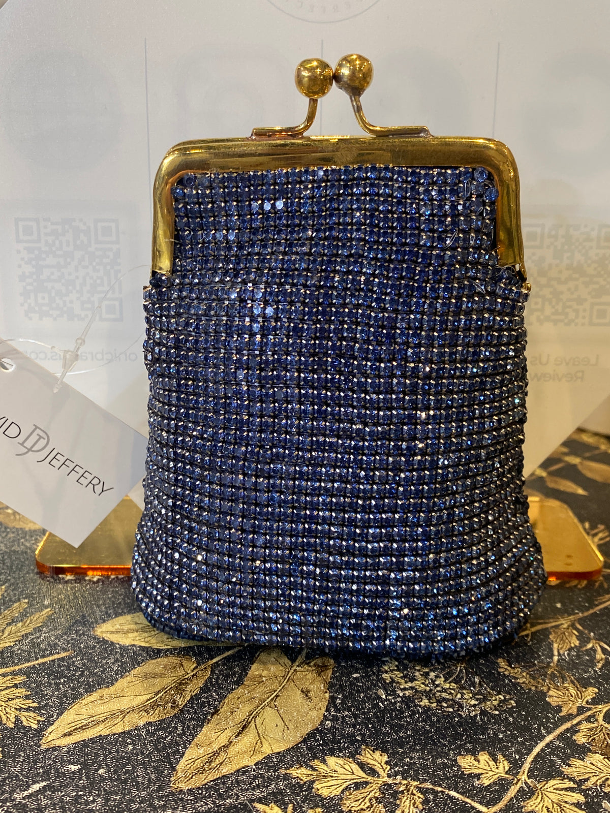 David Jeffery Coin Bag - Navy Blue Crystals