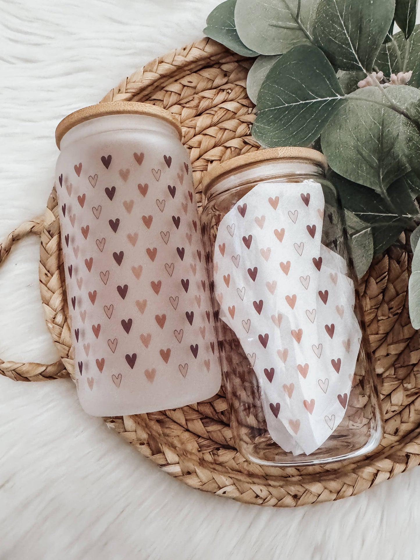 Mini Boho Hearts 16oz Glass Cup with Bamboo Lid