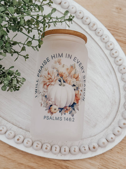 Psalms 146:2 16oz Glass Cup with Bamboo Lid