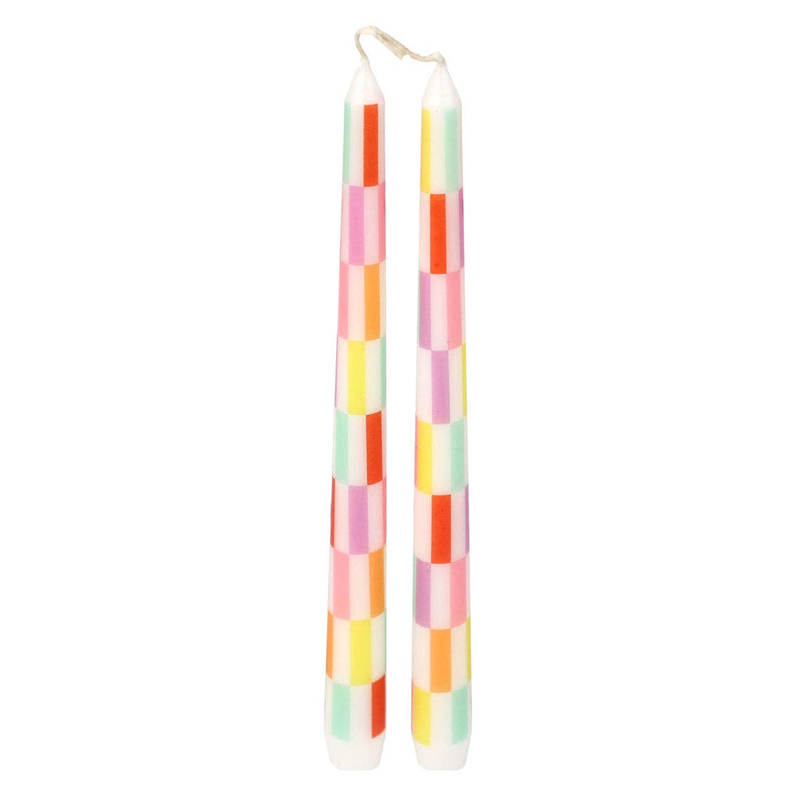 Talking Tables Multi-colored Check Taper Candles - 2 Pack | Picnic Decor |