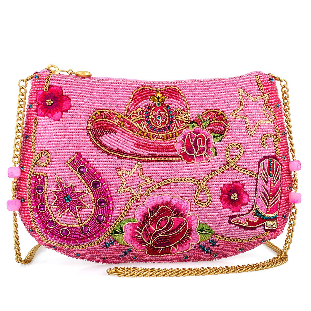 Mary Frances Rodeo Drive Pink Western Themed Beaded Crossbody Handbag