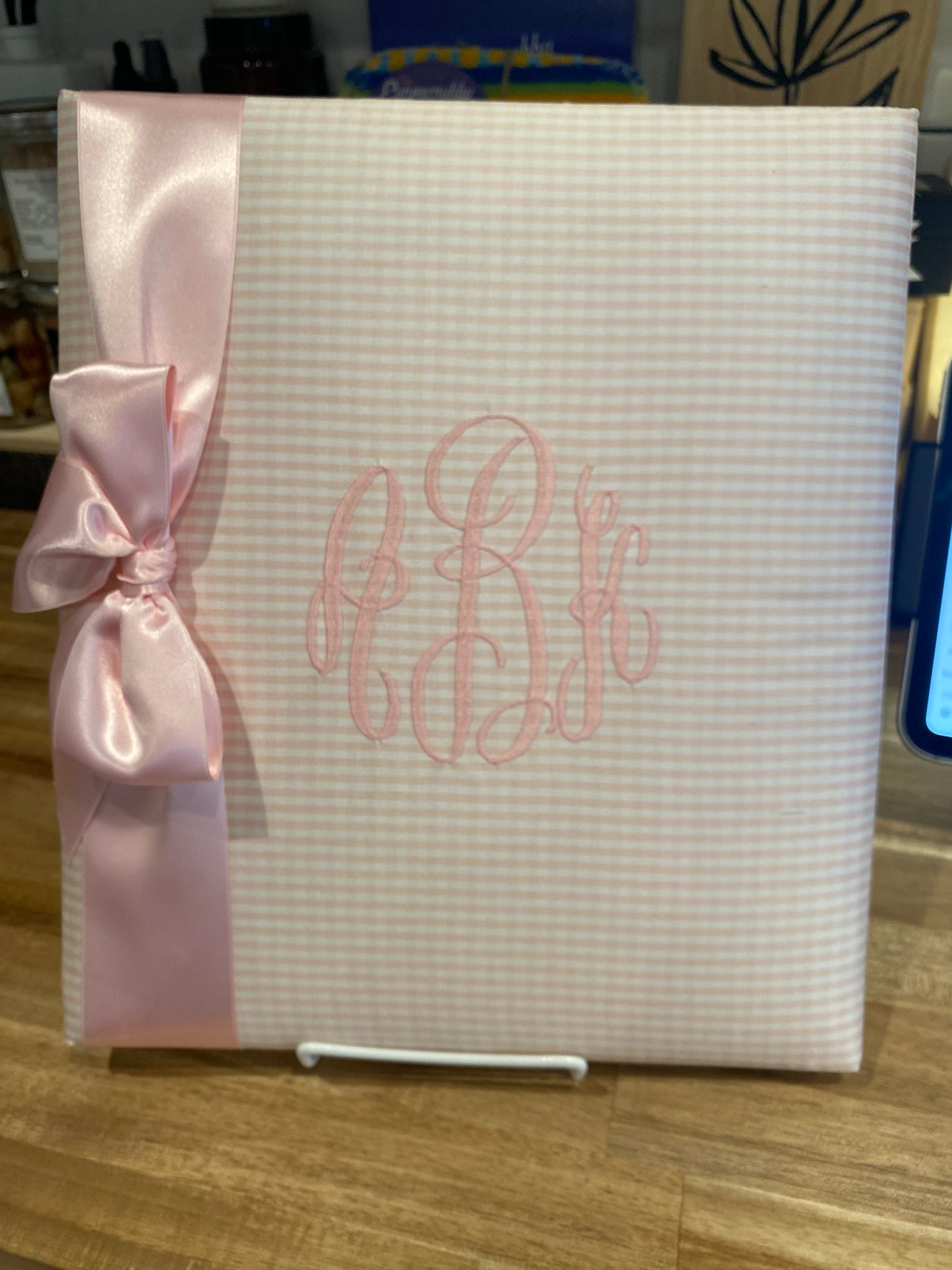 Jan Sevadjian Linen & Satin Baby Book Monogrammed