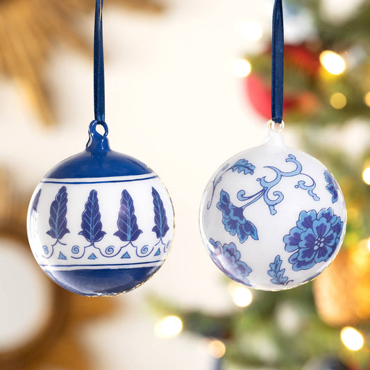 Park Hill Chinoiserie Peony/Feathers Glass Ball Ornament