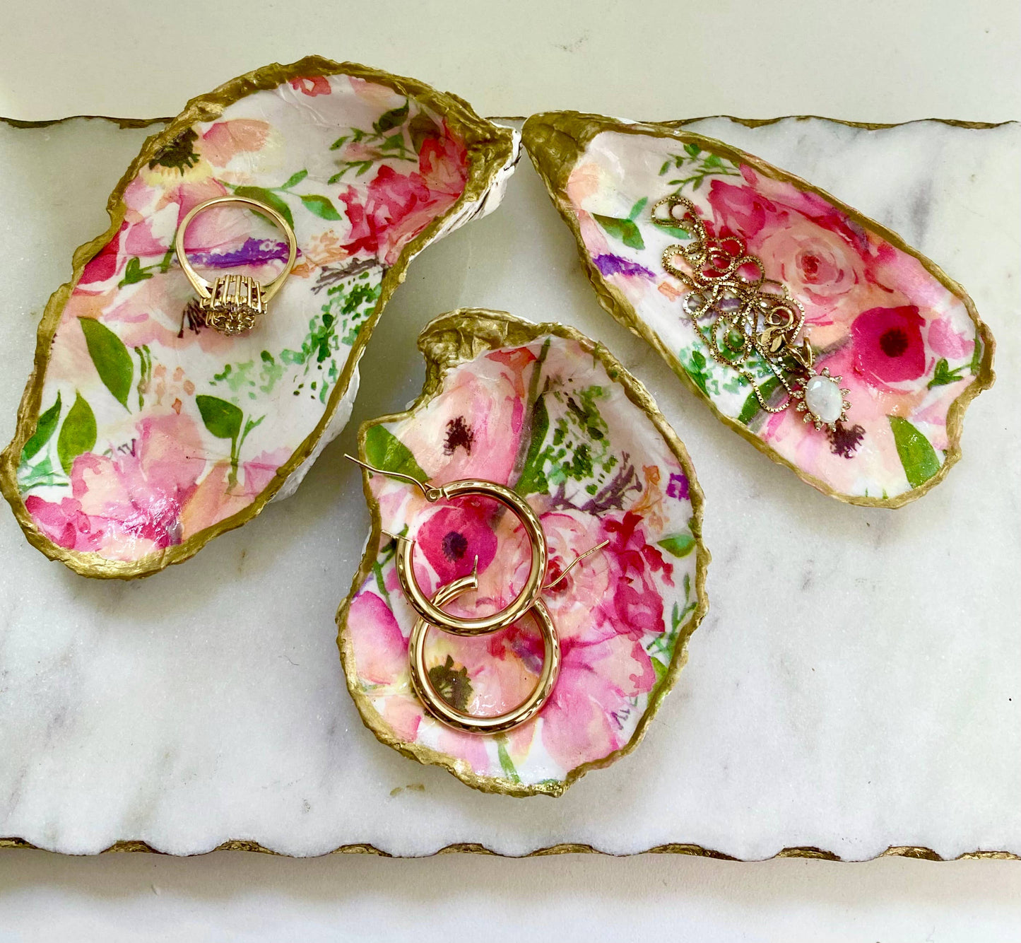 Del Mar Designs - Pink Floral Oyster Shell Jewelry Dish