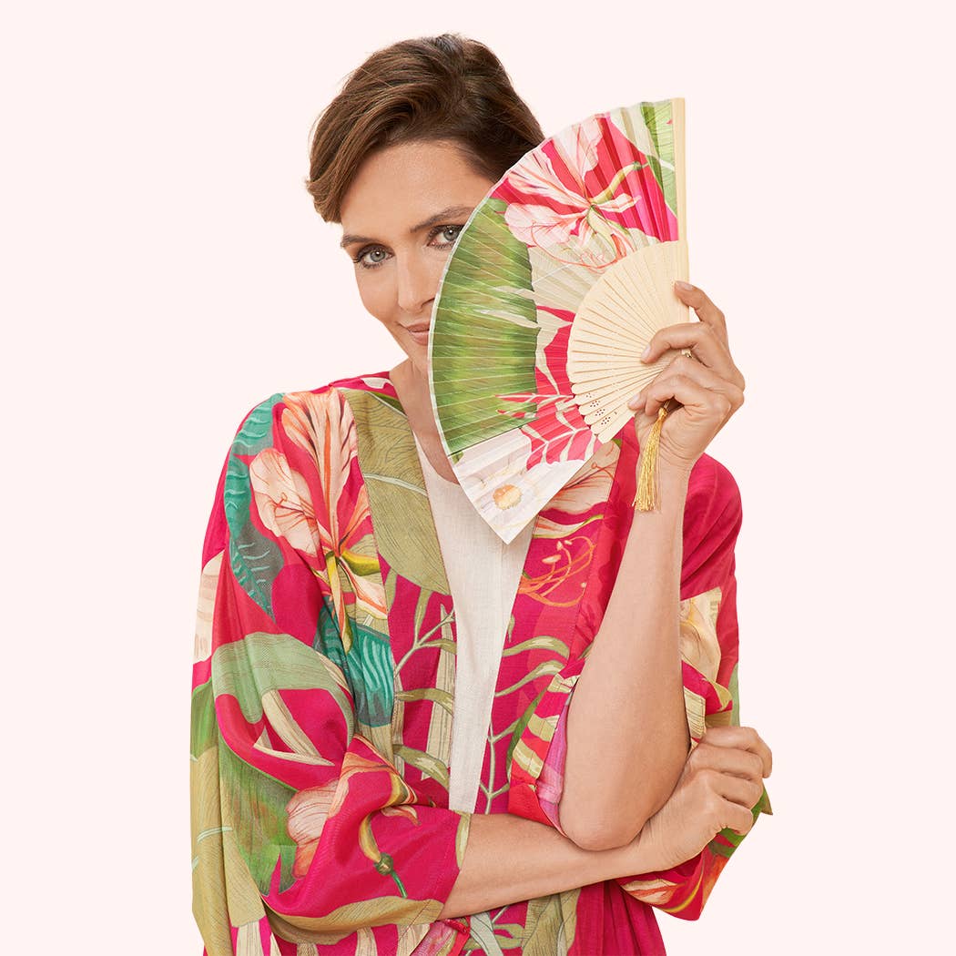 Delicate Tropical Kimono Gown in Dark Rose, by Powder Designs