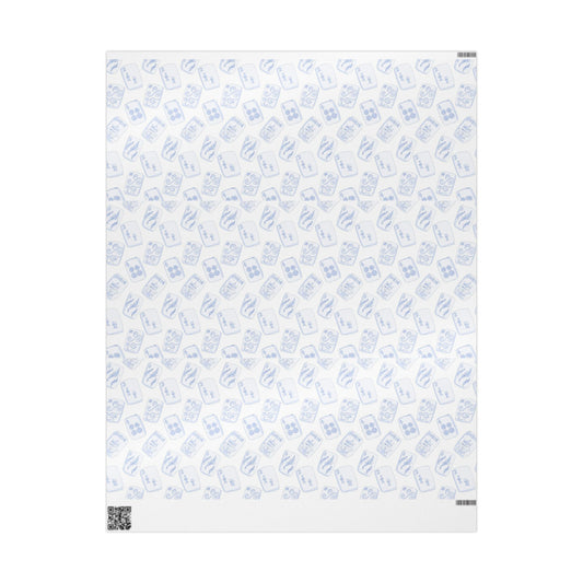 French Blue Chinoiserie Mahjong Gift Wrapping Paper