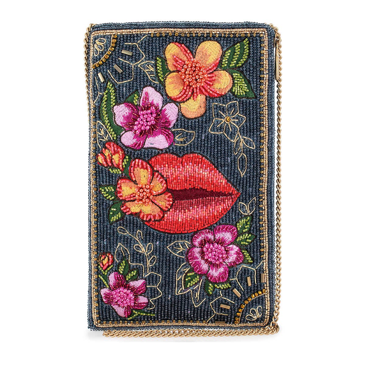 Mary Frances Lip Service Beaded-Embroidered Floral Crossbody Phone Bag