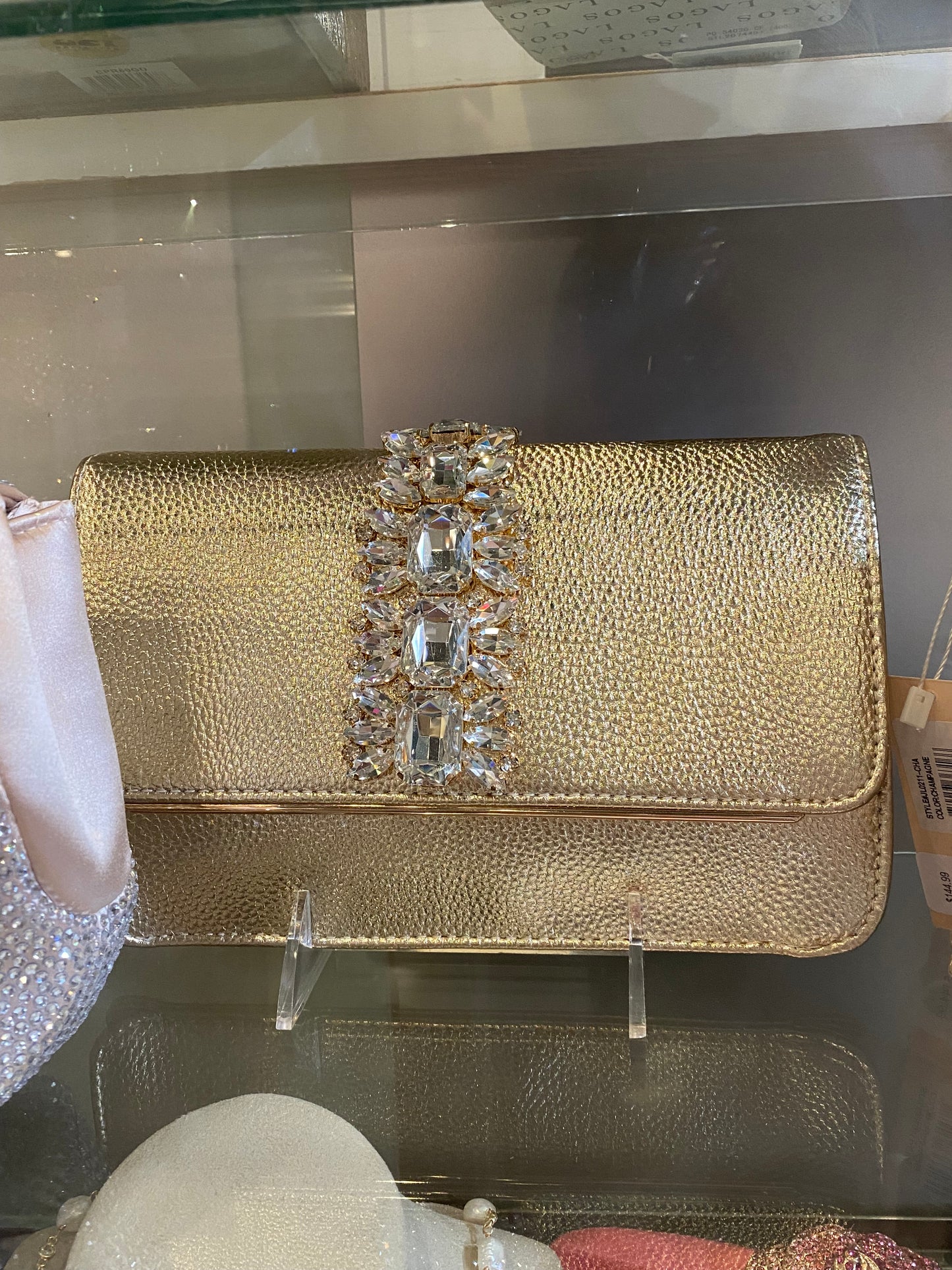 Gold Leather Jeweled Clutch by Badgley Mischika