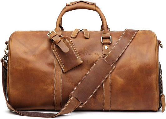 TUZECH Leather Large Duffel Luggage Leather Travel Bag