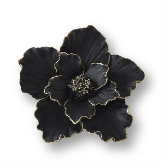 K&K Black Resin Gold Gilded Wall Flower, 2 Sizes