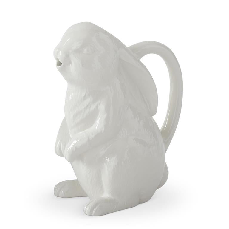 KK White Ceramic Easter Bunny Pitcher 9.75"