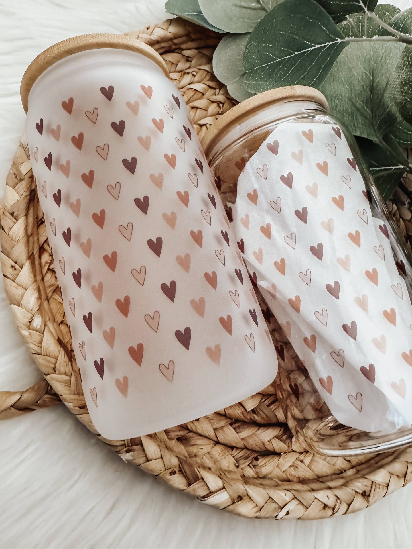 Mini Boho Hearts 16oz Glass Cup with Bamboo Lid