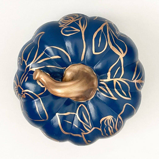 Jessica Reynolds Large Blue and Gold Magnolia Pumpkin