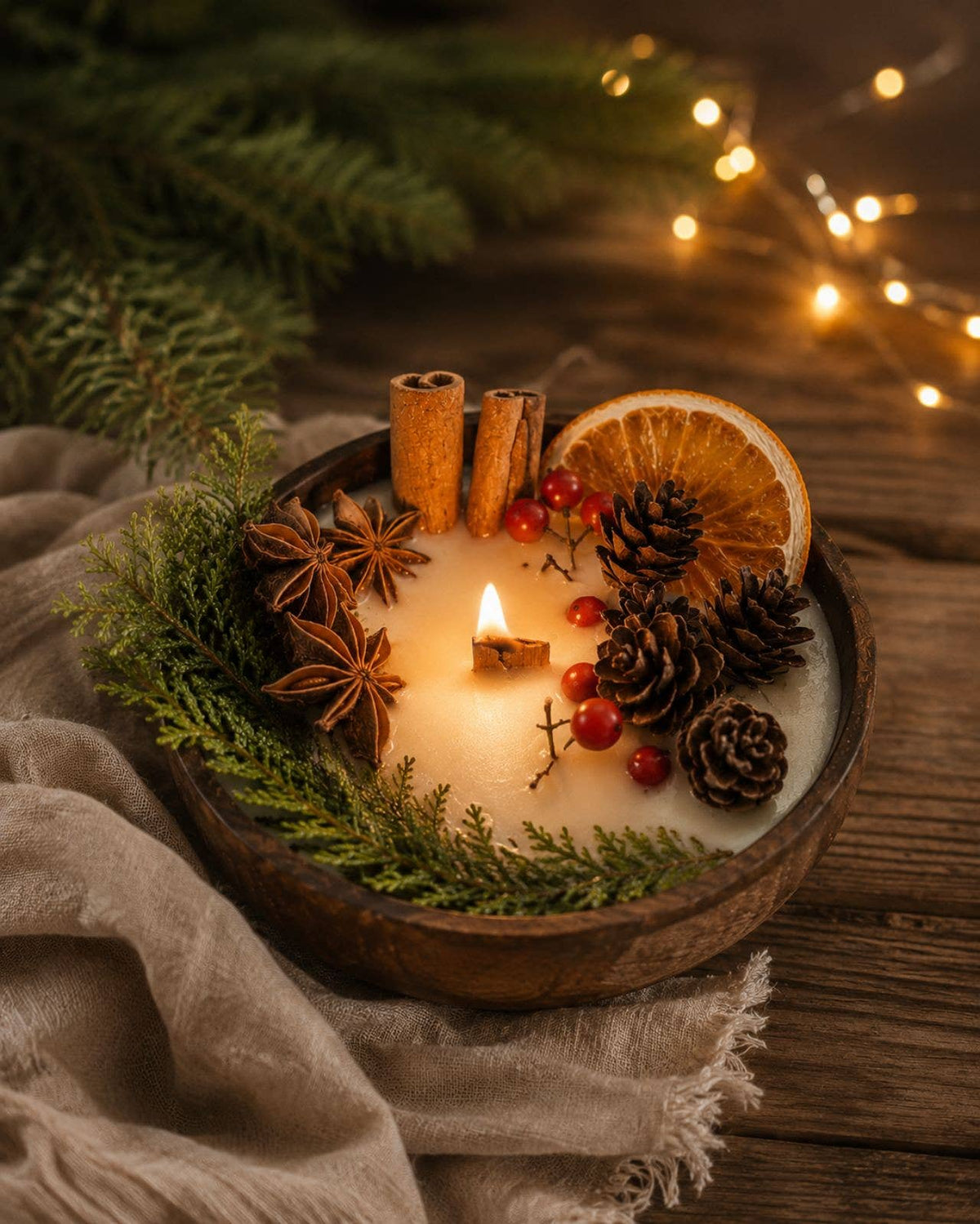 Held in Light - Christmas Wood Wick Candle in Wooden Bowl | Christmas Decor