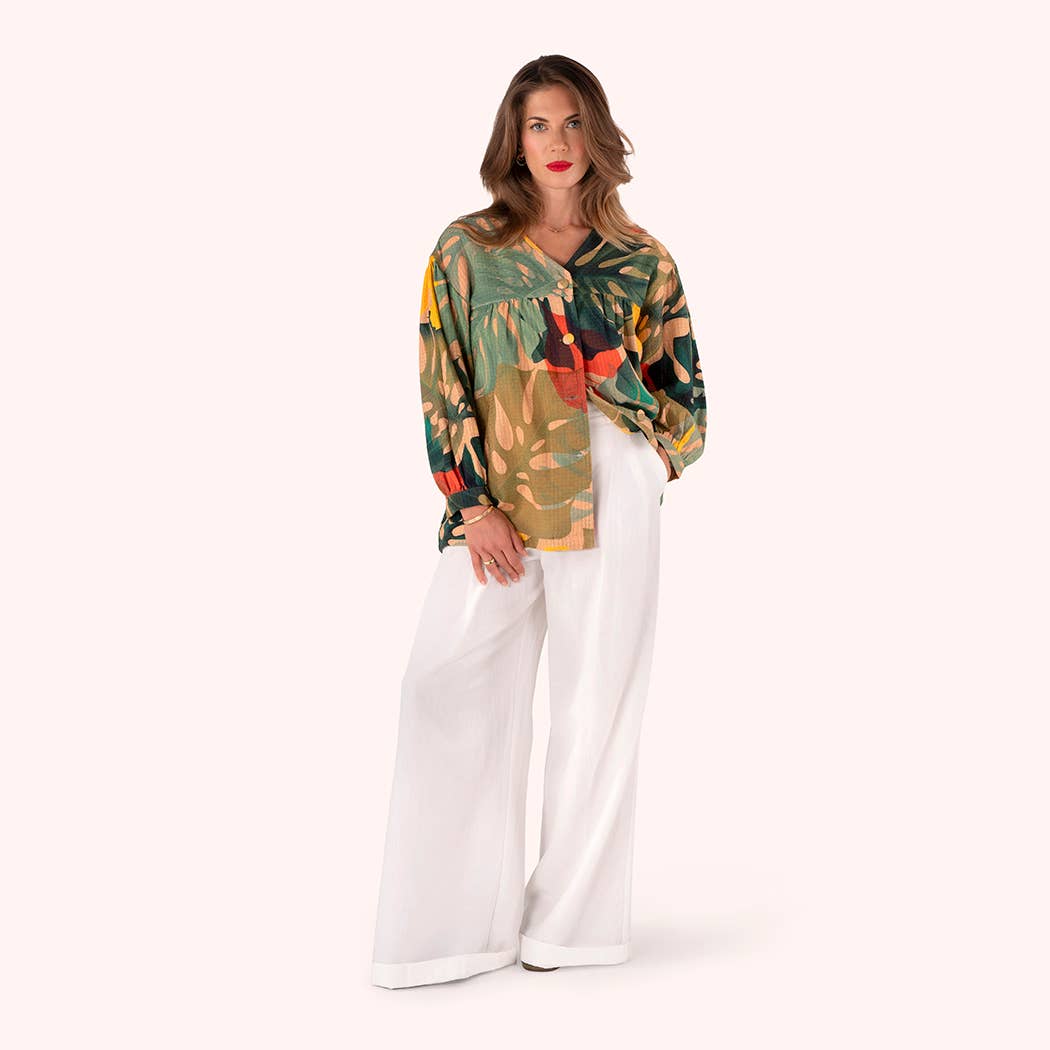 Short Cotton Jacket - Exotic Leaves, by Powder Designs