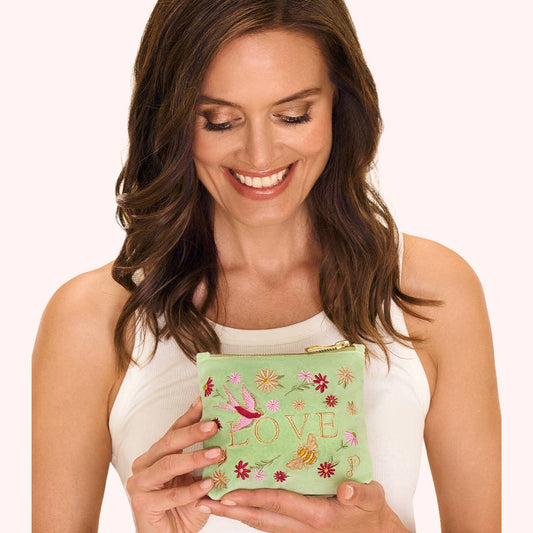Velvet Mini Pouch - Love in a Meadow - Mint, by Powder Designs