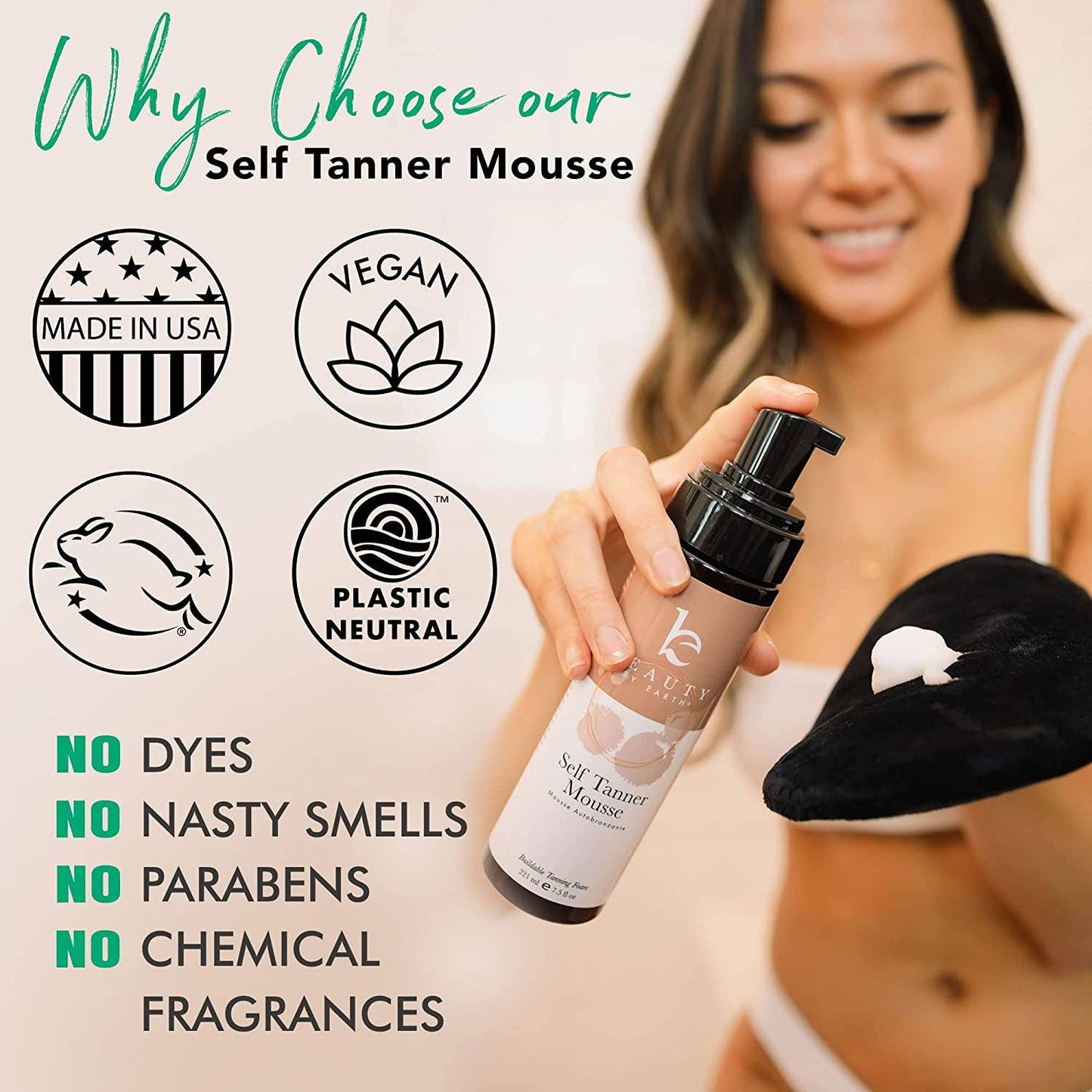 Beauty by Earth Self Tanner Body Tanning Mousse (3 Shades, 2 Sizes)