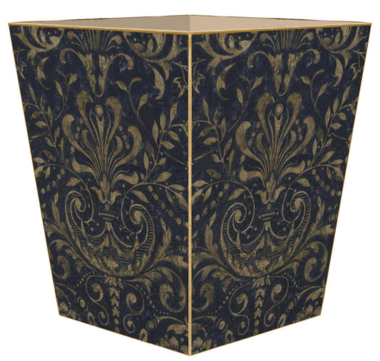 Marye-Kelley Navy Damask Wastepaper Basket