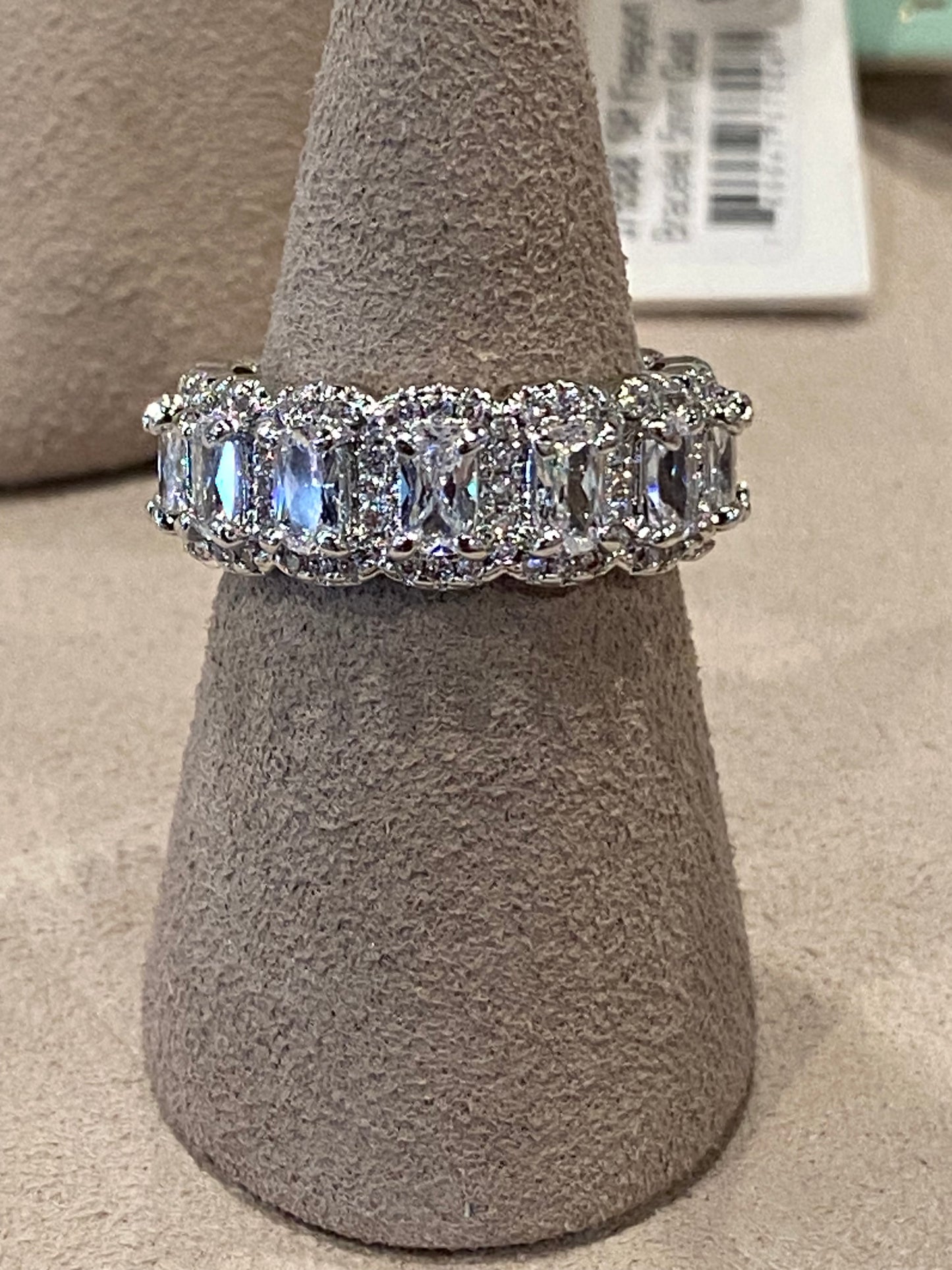 Morganite Emerald Cut Silver Band Ring
