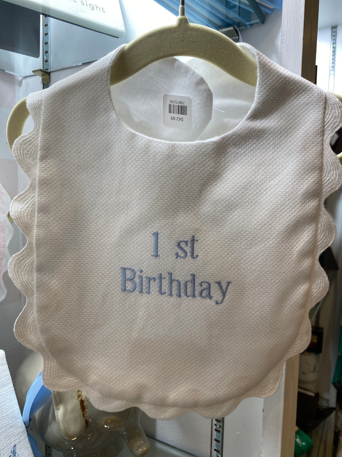 Jan Sevadjian Baby Bib "First Birthday" Blue