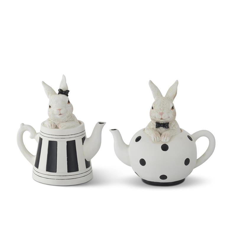 KK White Resin Bunnies in Black & White (5.75"/Set of 2)