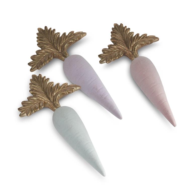 K& K Resin Pastel Flocked Carrots w/ Gold 7" (Set 3)