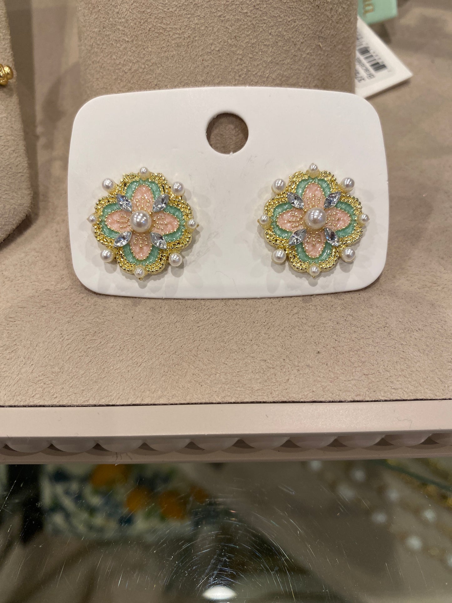 Enameled Clover Vintage Earrings (pink/green)