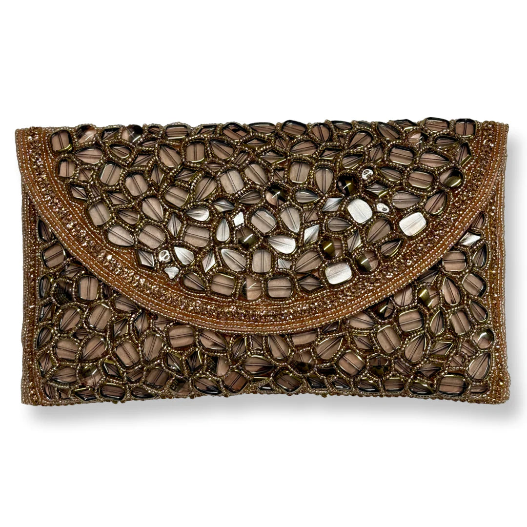 David Jeffery Handbag - Rose Gold Stones Clutch