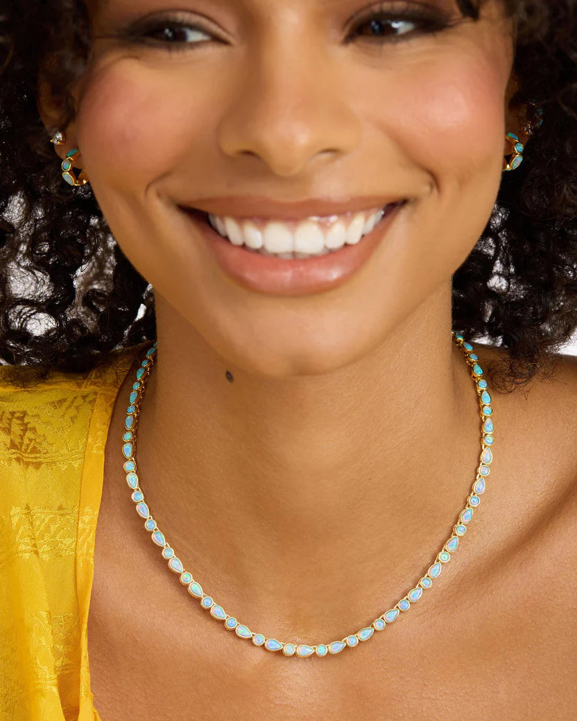 Melinda Maria Isla Tennis Necklace, Gold/Blue Opal, 16"
