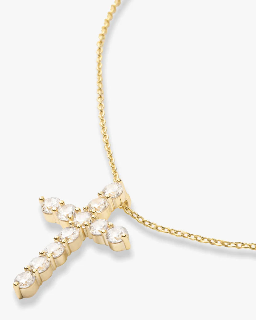 Melinda Maria "Oh She Fancy" Small Cross Pendant, Gold/White