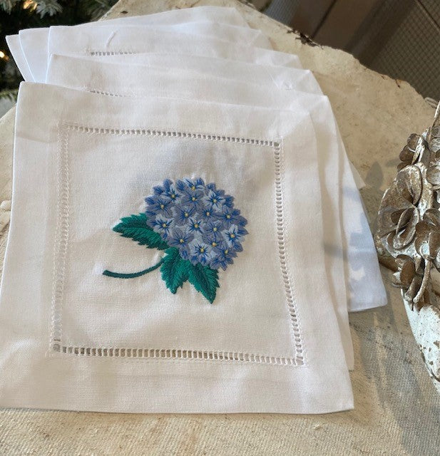 Hydrangea Linen Cocktail Napkins