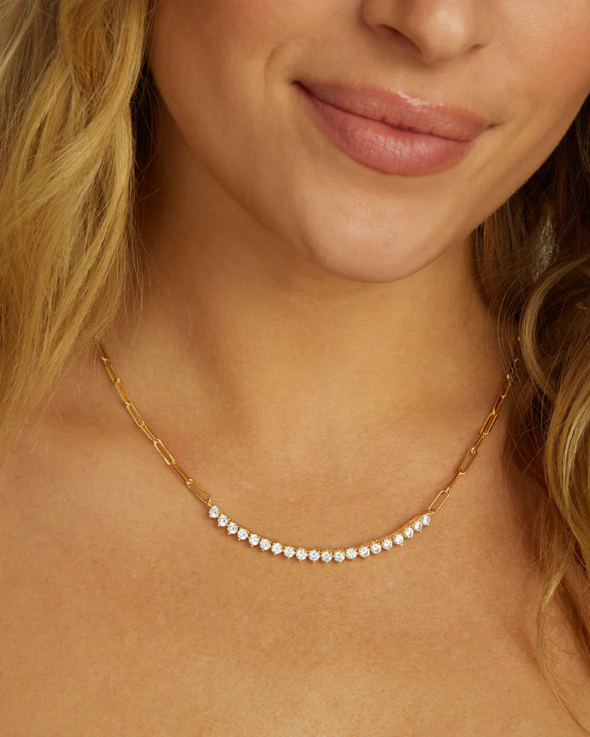 Melinda Maria Not Your Basic Samantha Tennis Necklace, Gold/White