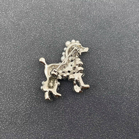 Mio Queena Rhinestone & Pearl Poodle Silver Brooch
