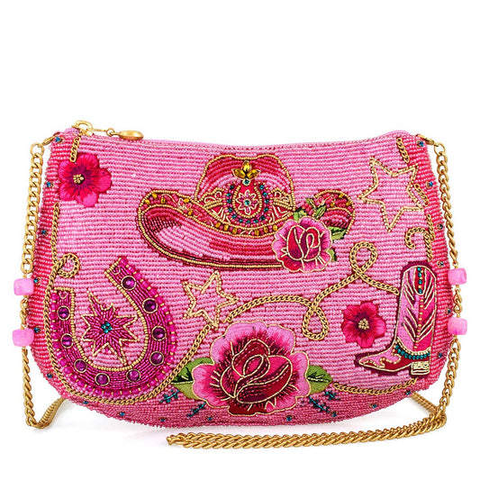 Mary Frances Rodeo Drive Pink Western Themed Beaded Crossbody Handbag