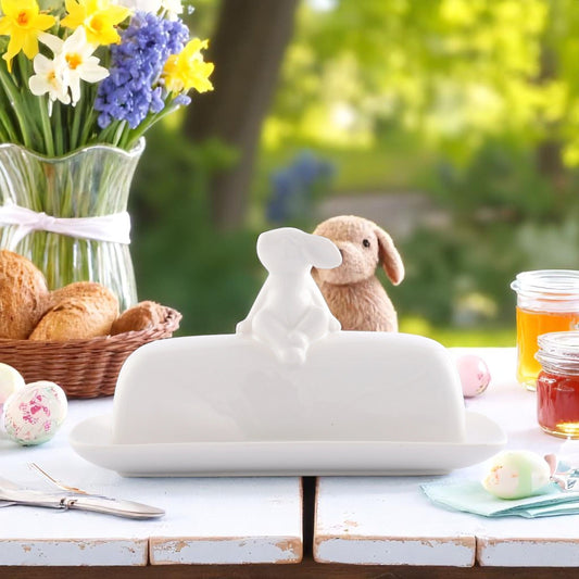 Porcelain Sitting Bunny Butter Dish