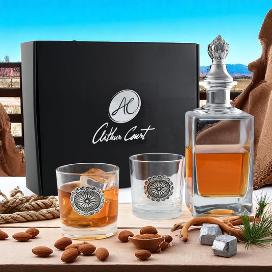 Western Concho Decanter Set with Glasses