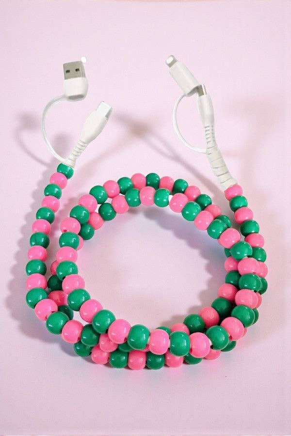 Pink and Green Beaded Charging Cord