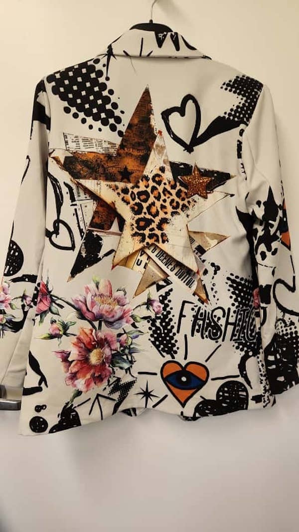 LOOWIE Artistic Graffiti & Floral Print Blazer, One Size