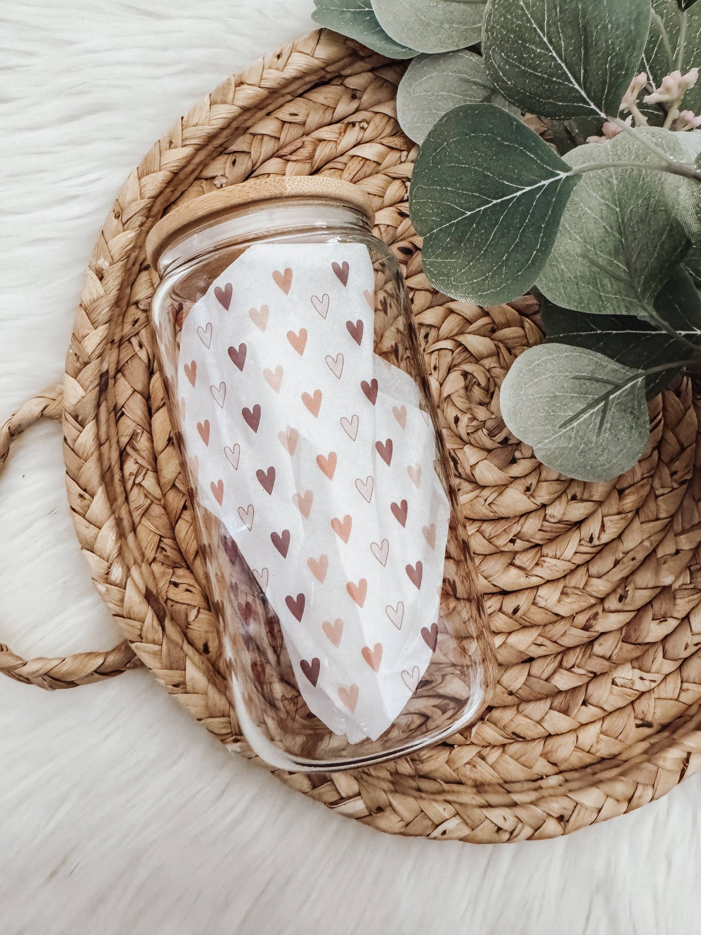Mini Boho Hearts 16oz Glass Cup with Bamboo Lid