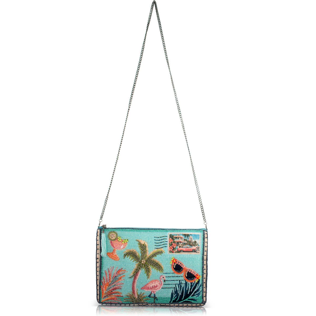 Mary Frances Coastal Notes Tropical Postcard Beaded Crossbody Handbag