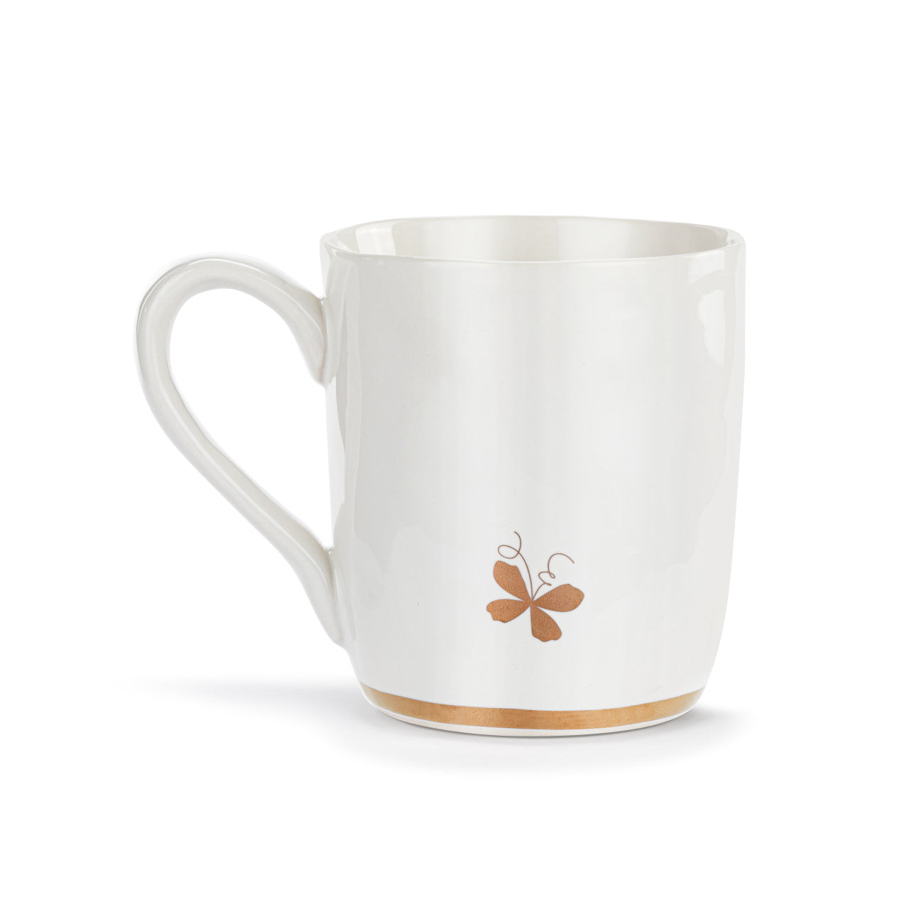 Demdaco Mug, White with Light Blue Butterfly, Gold Trim, 14oz