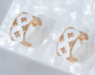 Elegant Floral Hoop Earrings, Gold