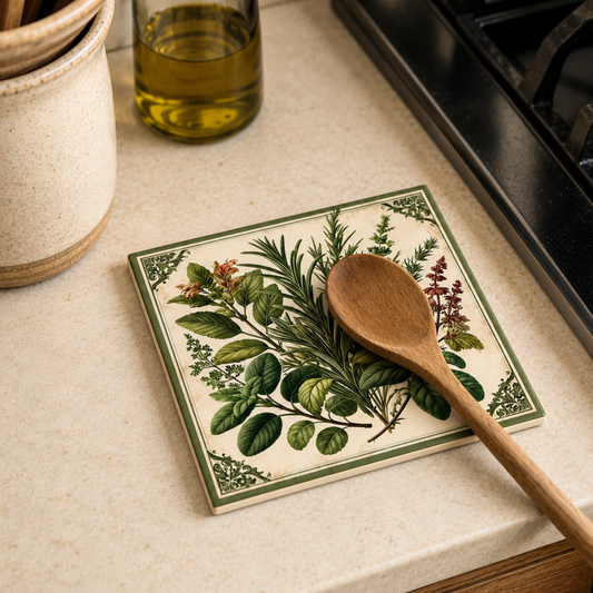 Highland Row Vintage Herbs Ceramic Trivet | Garden and Cottage Decor