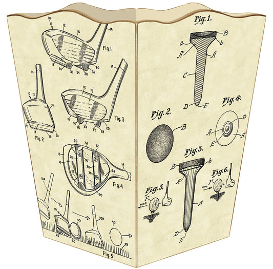 Marye-Kelley Ivory Antique Golf Patent Wastepaper Basket
