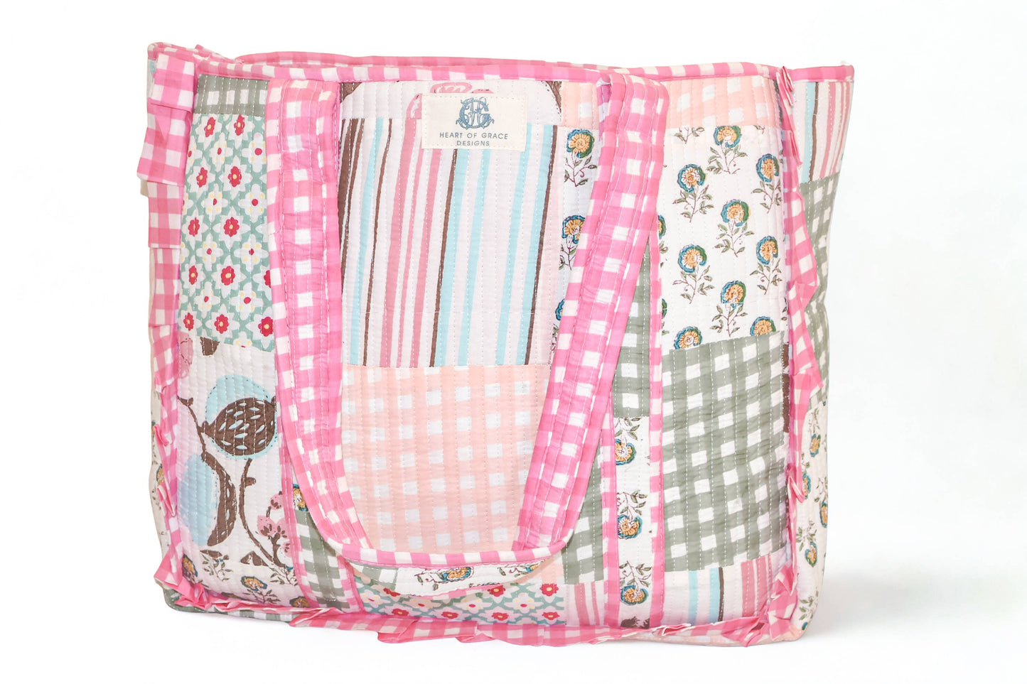 Heart of Grace Rose Chapelle | Large Quilted Ruffle Tote Bag