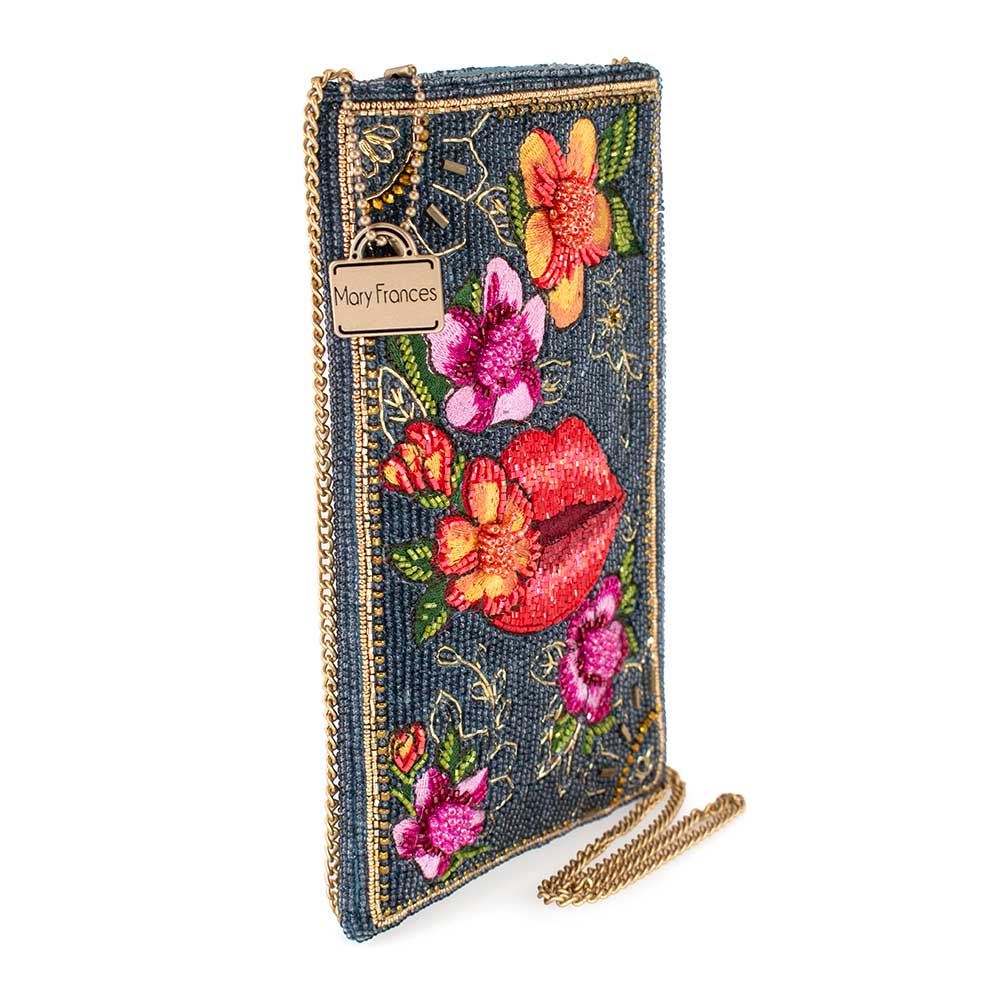 Mary Frances Lip Service Beaded-Embroidered Floral Crossbody Phone Bag