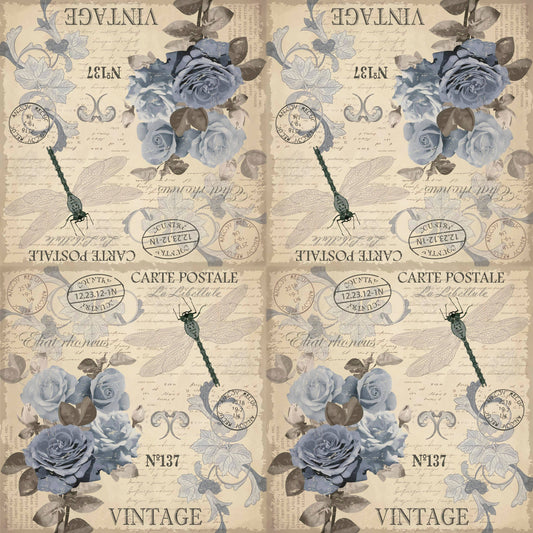 Cart Postal Roses Cocktail Napkins - Floral Paper Napkins