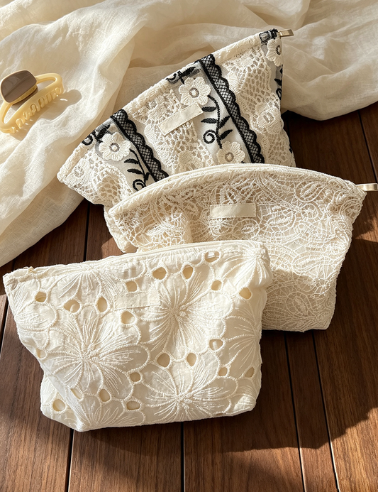 Sweetkama Ladies Lace Embroidery Mesh Cosmetic Bag